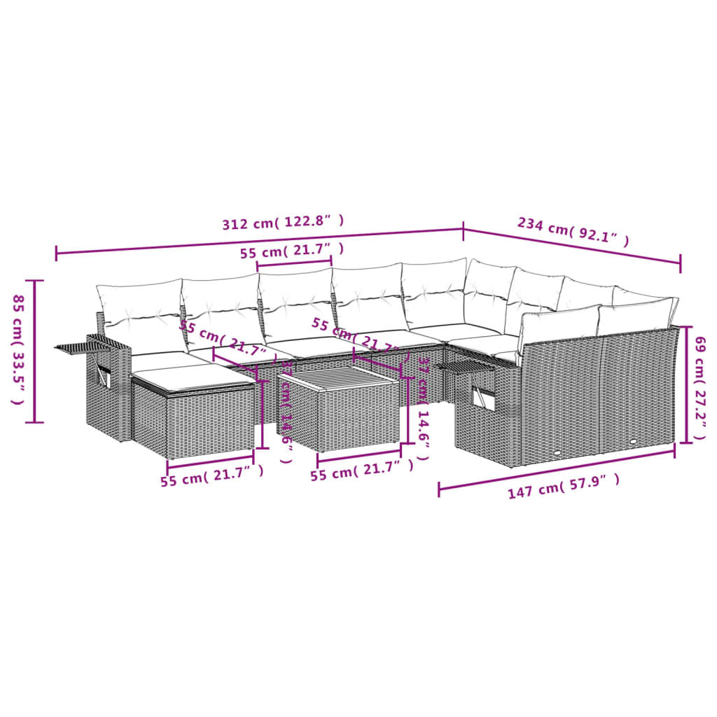 11-delige Loungeset met kussens poly rattan grijs is nu te koop bij PeponiXL, paradijselijk wonen!