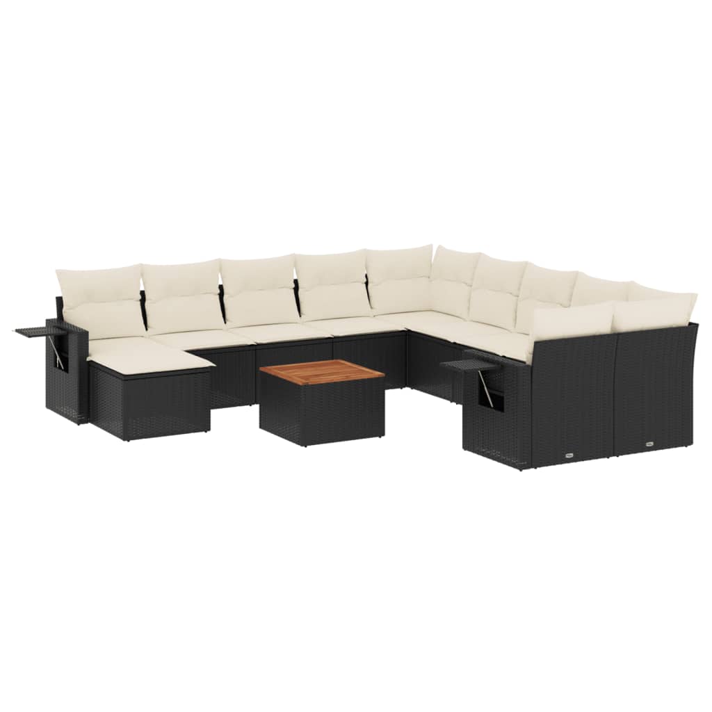 12-delige Loungeset met kussens poly rattan zwart is nu te koop bij PeponiXL, paradijselijk wonen!