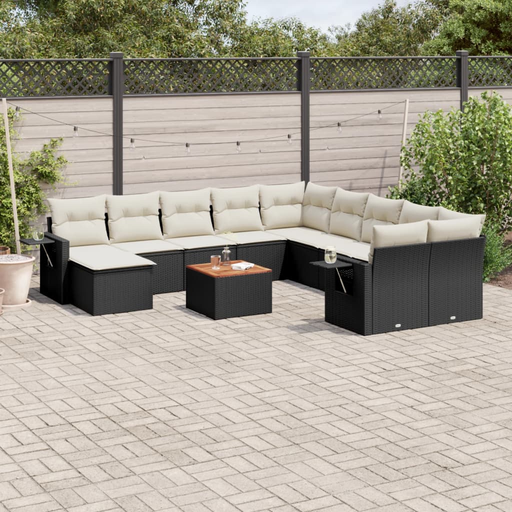 12-delige Loungeset met kussens poly rattan zwart is nu te koop bij PeponiXL, paradijselijk wonen!