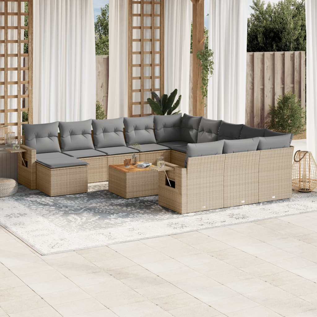13-delige Loungeset met kussens poly rattan gemengd beige is nu te koop bij PeponiXL, paradijselijk wonen!