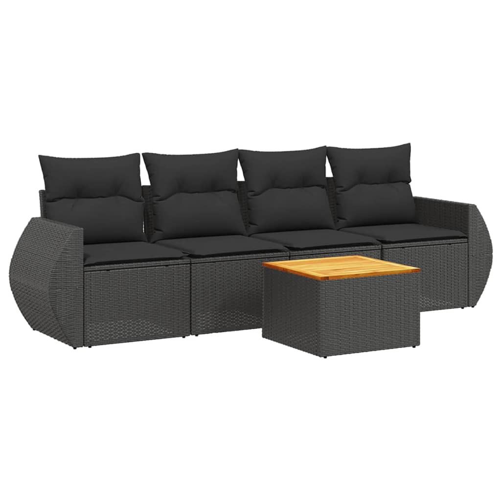 5-delige Loungeset met kussens poly rattan zwart is nu te koop bij PeponiXL, paradijselijk wonen!