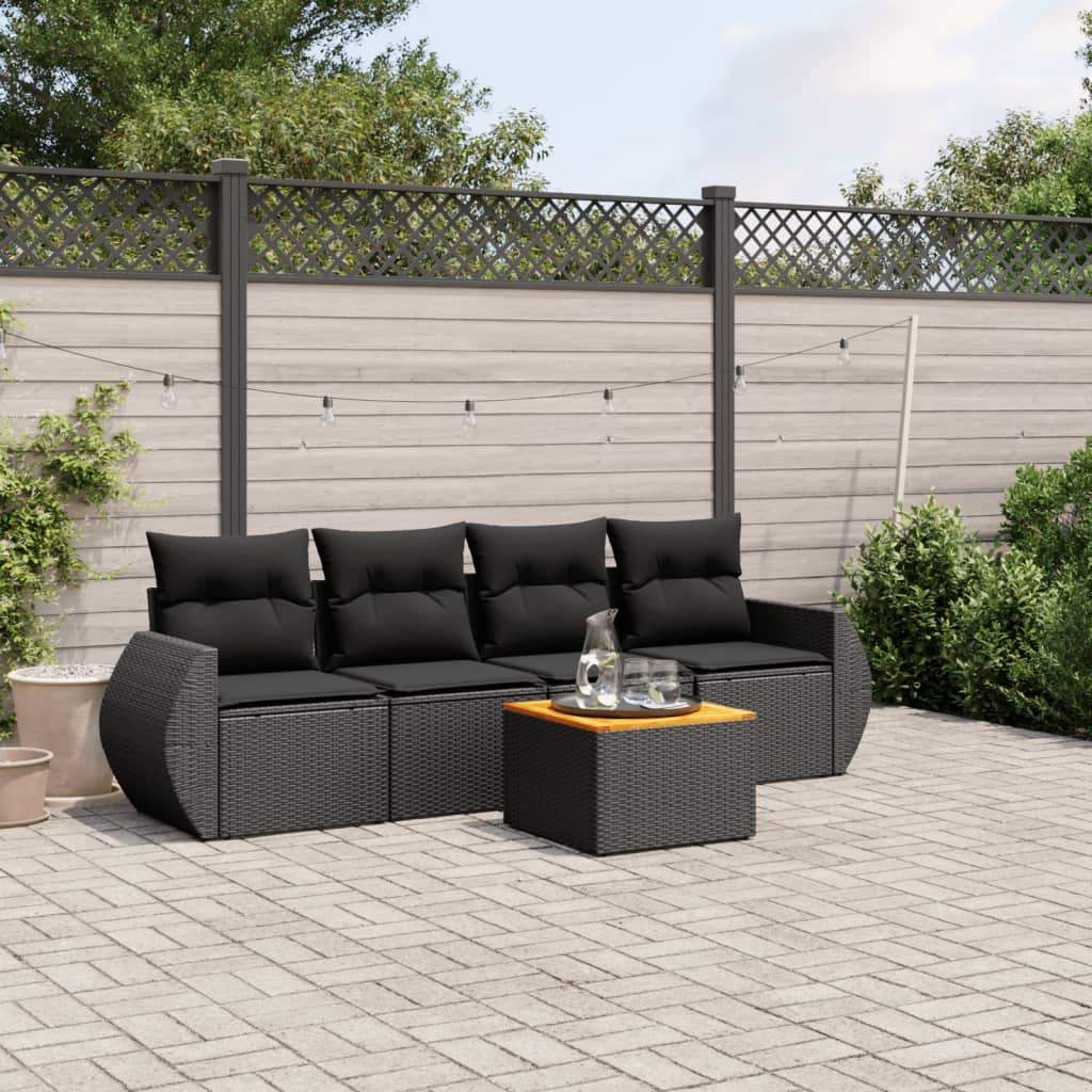 5-delige Loungeset met kussens poly rattan zwart is nu te koop bij PeponiXL, paradijselijk wonen!