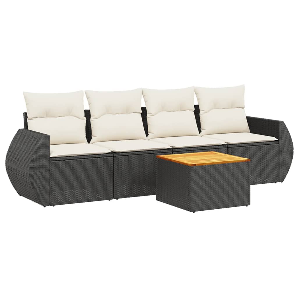 5-delige Loungeset met kussens poly rattan zwart is nu te koop bij PeponiXL, paradijselijk wonen!