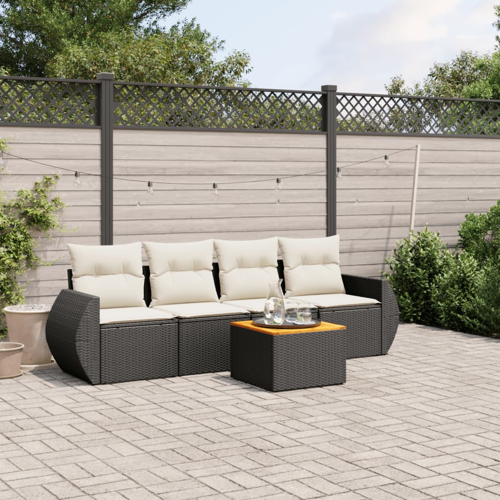 5-delige Loungeset met kussens poly rattan zwart is nu te koop bij PeponiXL, paradijselijk wonen!