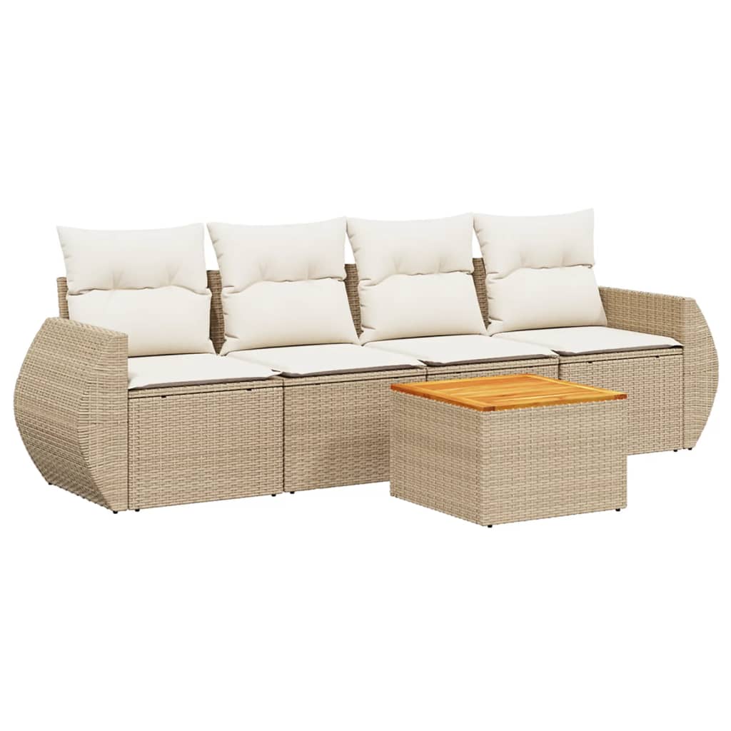 5-delige Loungeset met kussens poly rattan beige is nu te koop bij PeponiXL, paradijselijk wonen!