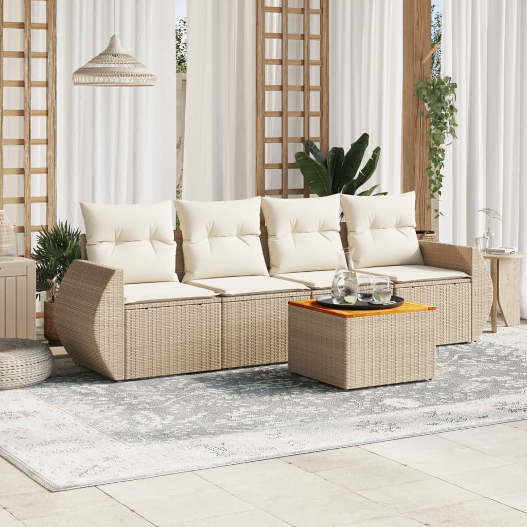 5-delige Loungeset met kussens poly rattan beige is nu te koop bij PeponiXL, paradijselijk wonen!