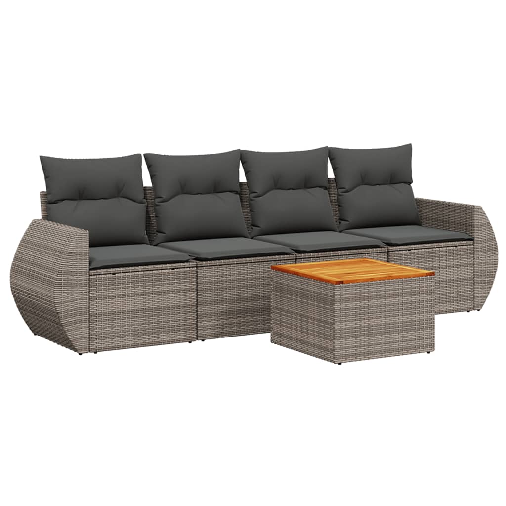5-delige Loungeset met kussens poly rattan grijs is nu te koop bij PeponiXL, paradijselijk wonen!