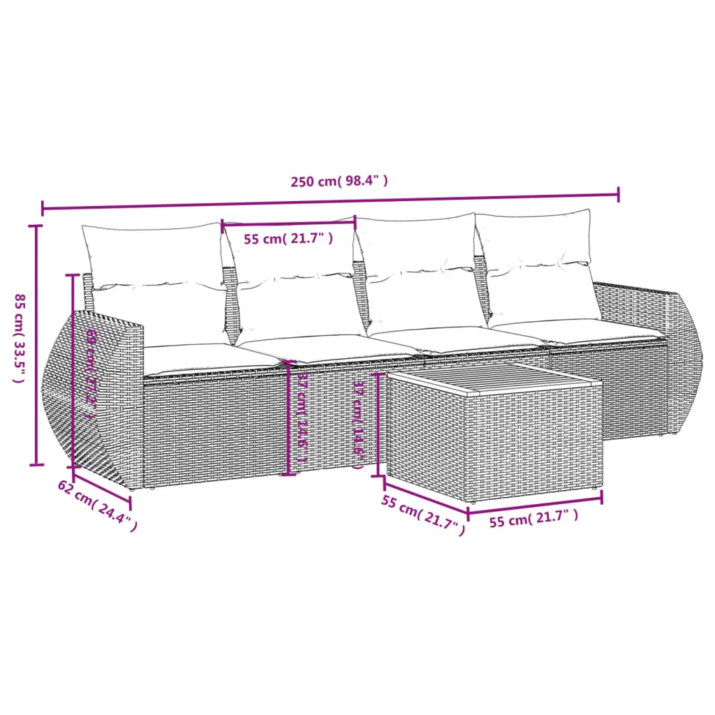 5-delige Loungeset met kussens poly rattan grijs is nu te koop bij PeponiXL, paradijselijk wonen!