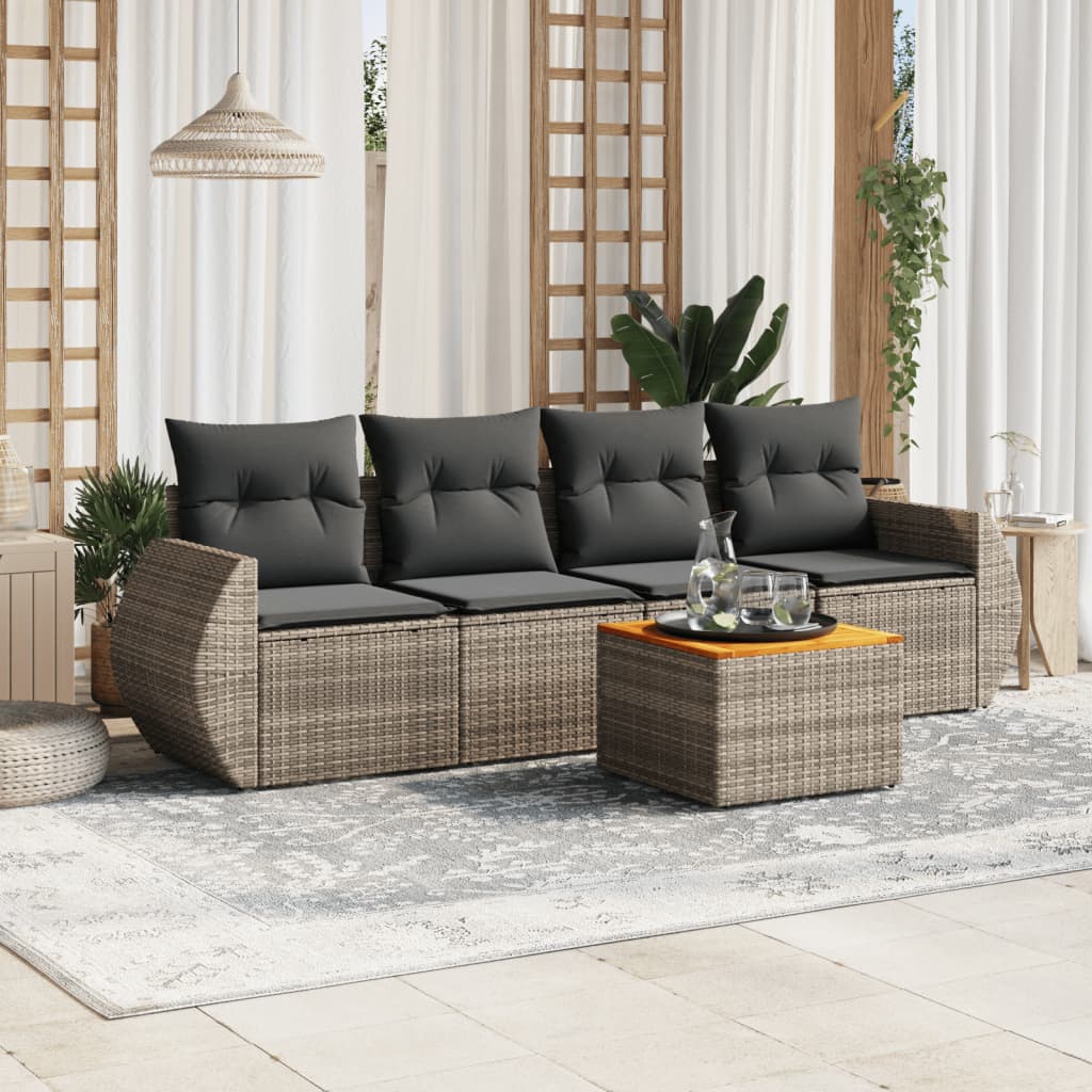 5-delige Loungeset met kussens poly rattan grijs is nu te koop bij PeponiXL, paradijselijk wonen!
