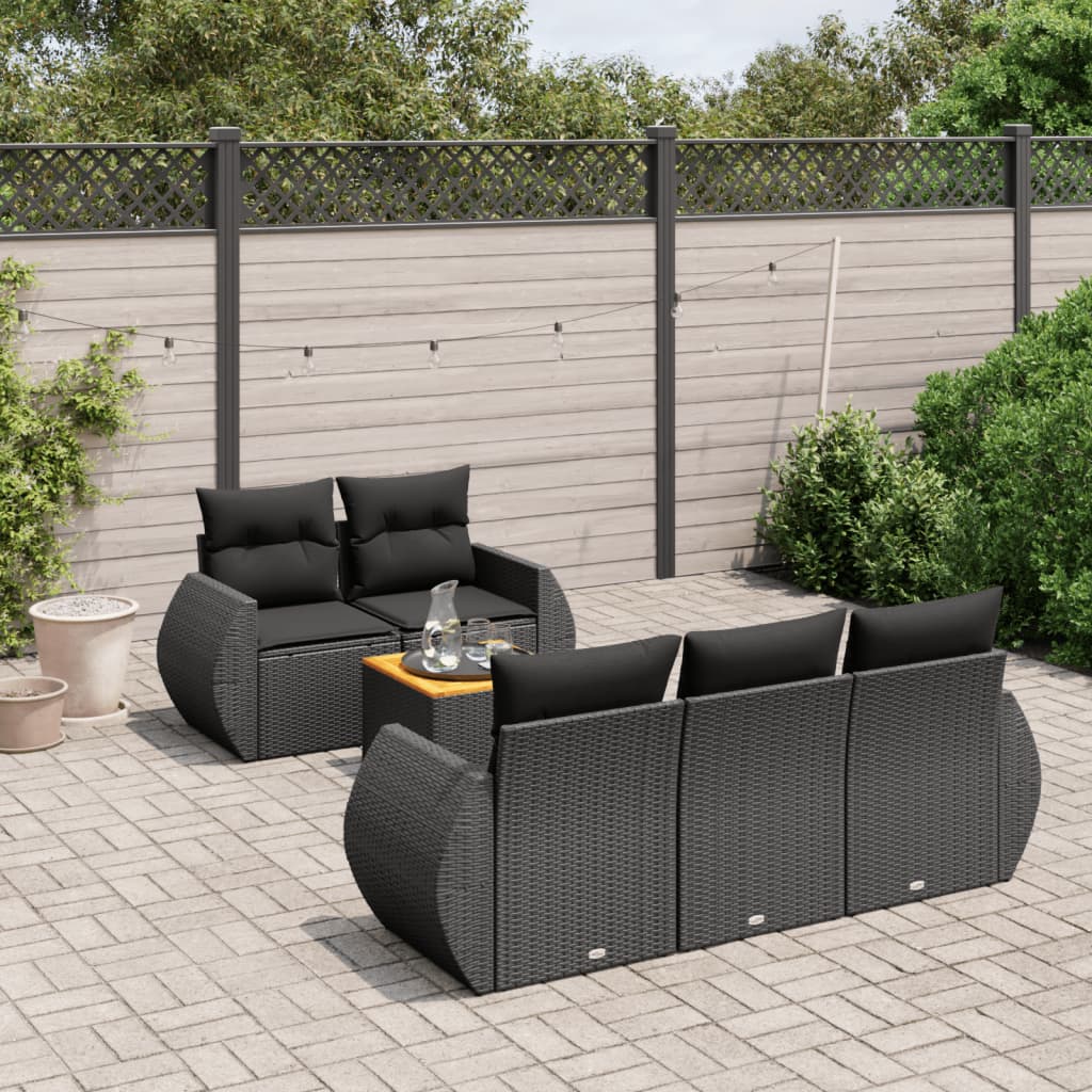 6-delige Loungeset met kussens poly rattan zwart is nu te koop bij PeponiXL, paradijselijk wonen!