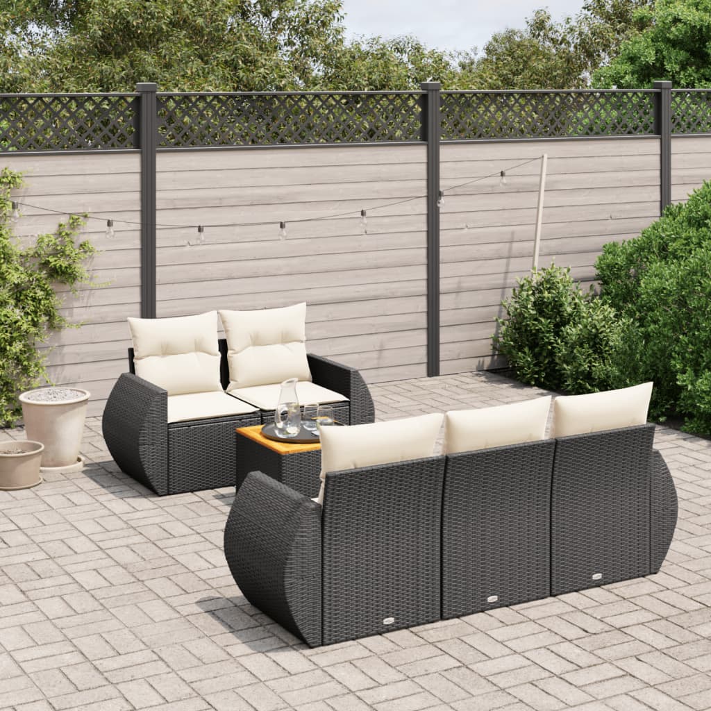6-delige Loungeset met kussens poly rattan zwart is nu te koop bij PeponiXL, paradijselijk wonen!