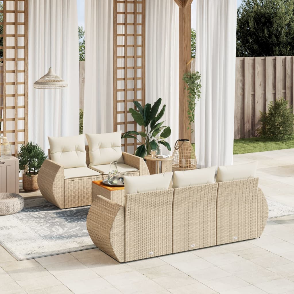 6-delige Loungeset met kussens poly rattan beige is nu te koop bij PeponiXL, paradijselijk wonen!