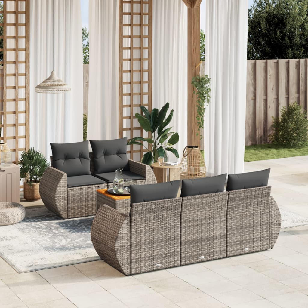 6-delige Loungeset met kussens poly rattan grijs is nu te koop bij PeponiXL, paradijselijk wonen!