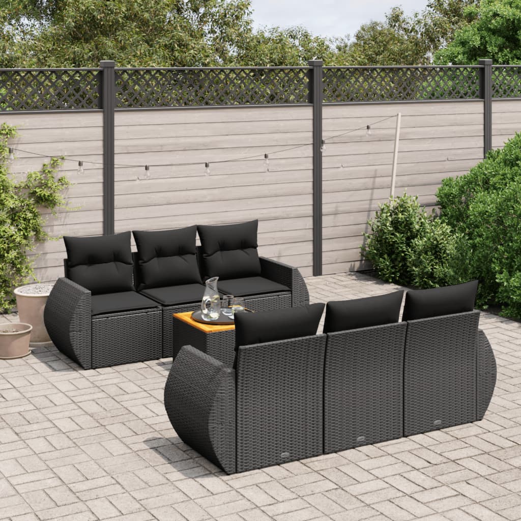 7-delige Loungeset met kussens poly rattan zwart is nu te koop bij PeponiXL, paradijselijk wonen!