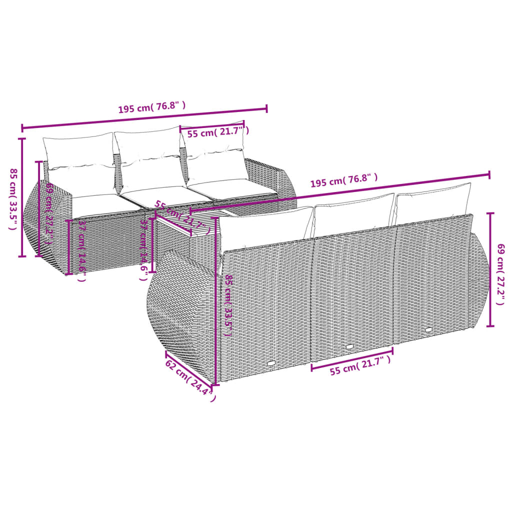 7-delige Loungeset met kussens poly rattan zwart is nu te koop bij PeponiXL, paradijselijk wonen!