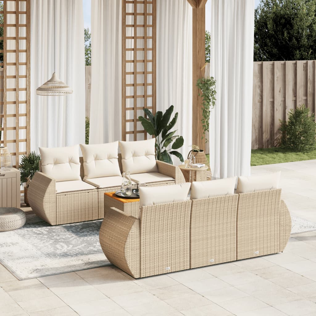 7-delige Loungeset met kussens poly rattan beige is nu te koop bij PeponiXL, paradijselijk wonen!