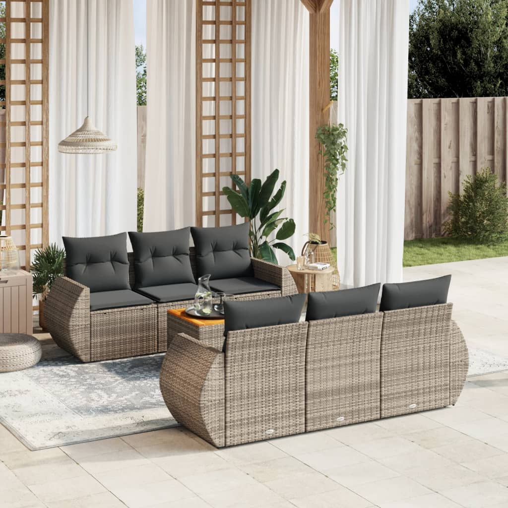 7-delige Loungeset met kussens poly rattan grijs is nu te koop bij PeponiXL, paradijselijk wonen!