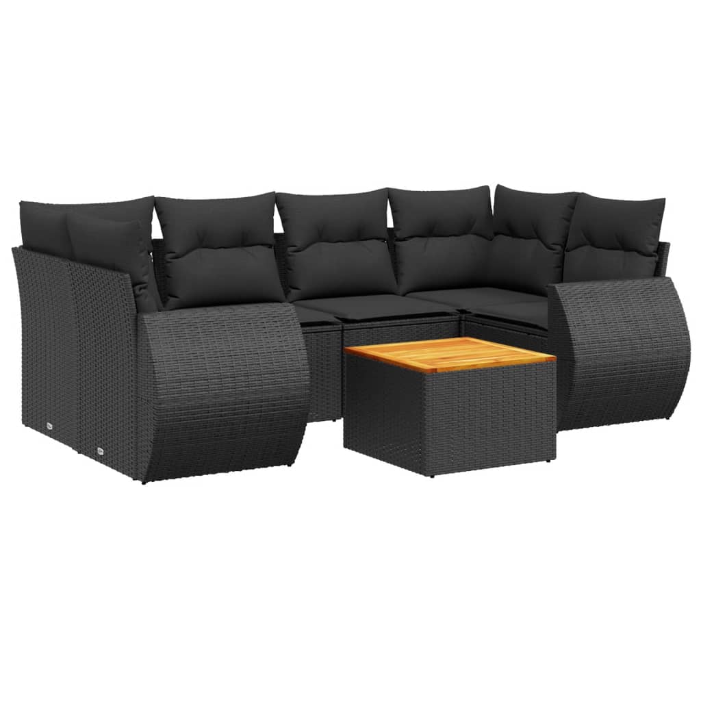 7-delige Loungeset met kussens poly rattan zwart is nu te koop bij PeponiXL, paradijselijk wonen!