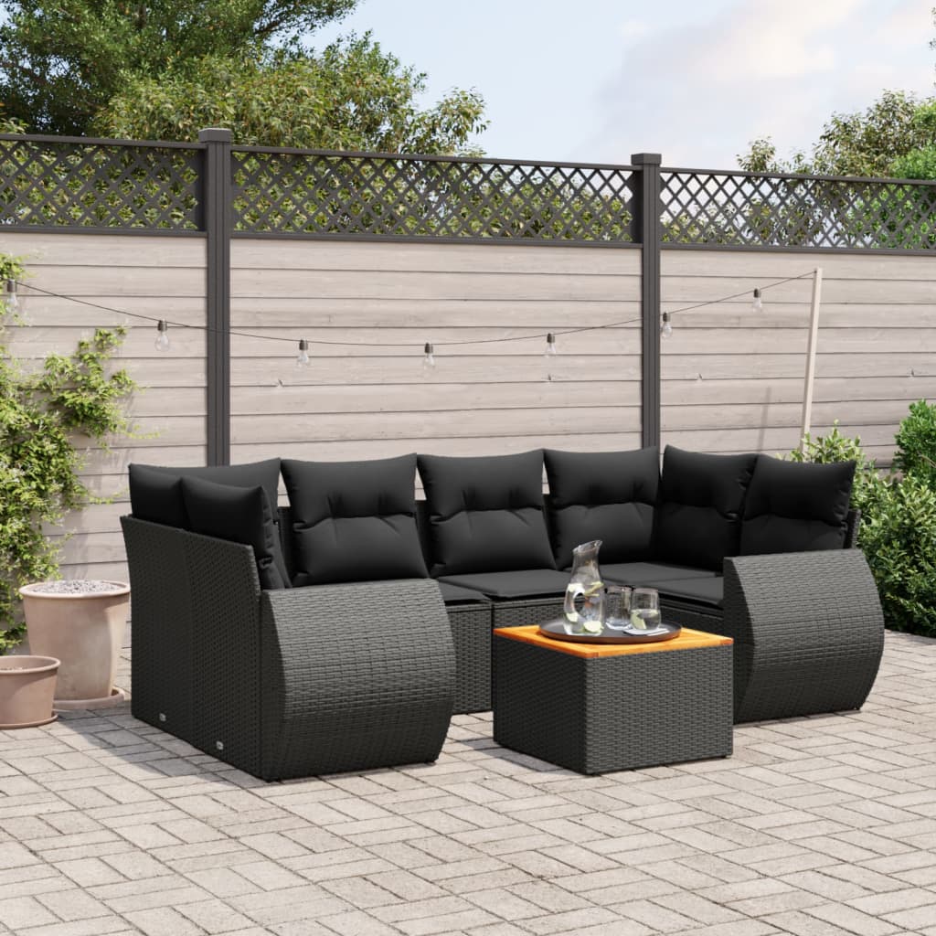 7-delige Loungeset met kussens poly rattan zwart is nu te koop bij PeponiXL, paradijselijk wonen!