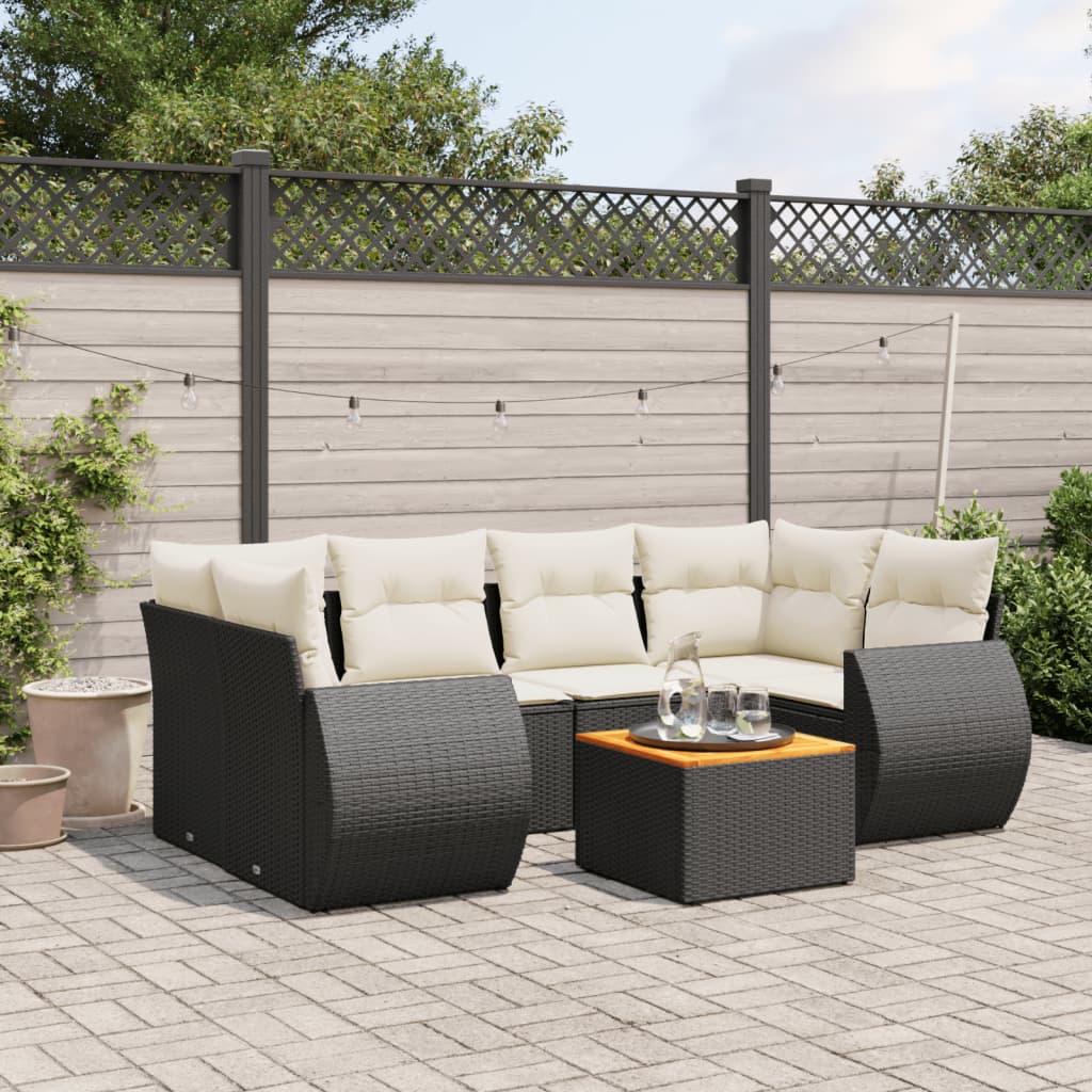7-delige Loungeset met kussens poly rattan zwart is nu te koop bij PeponiXL, paradijselijk wonen!