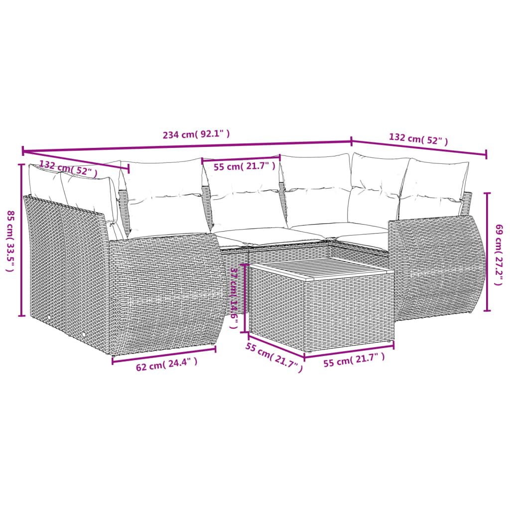 7-delige Loungeset met kussens poly rattan beige is nu te koop bij PeponiXL, paradijselijk wonen!