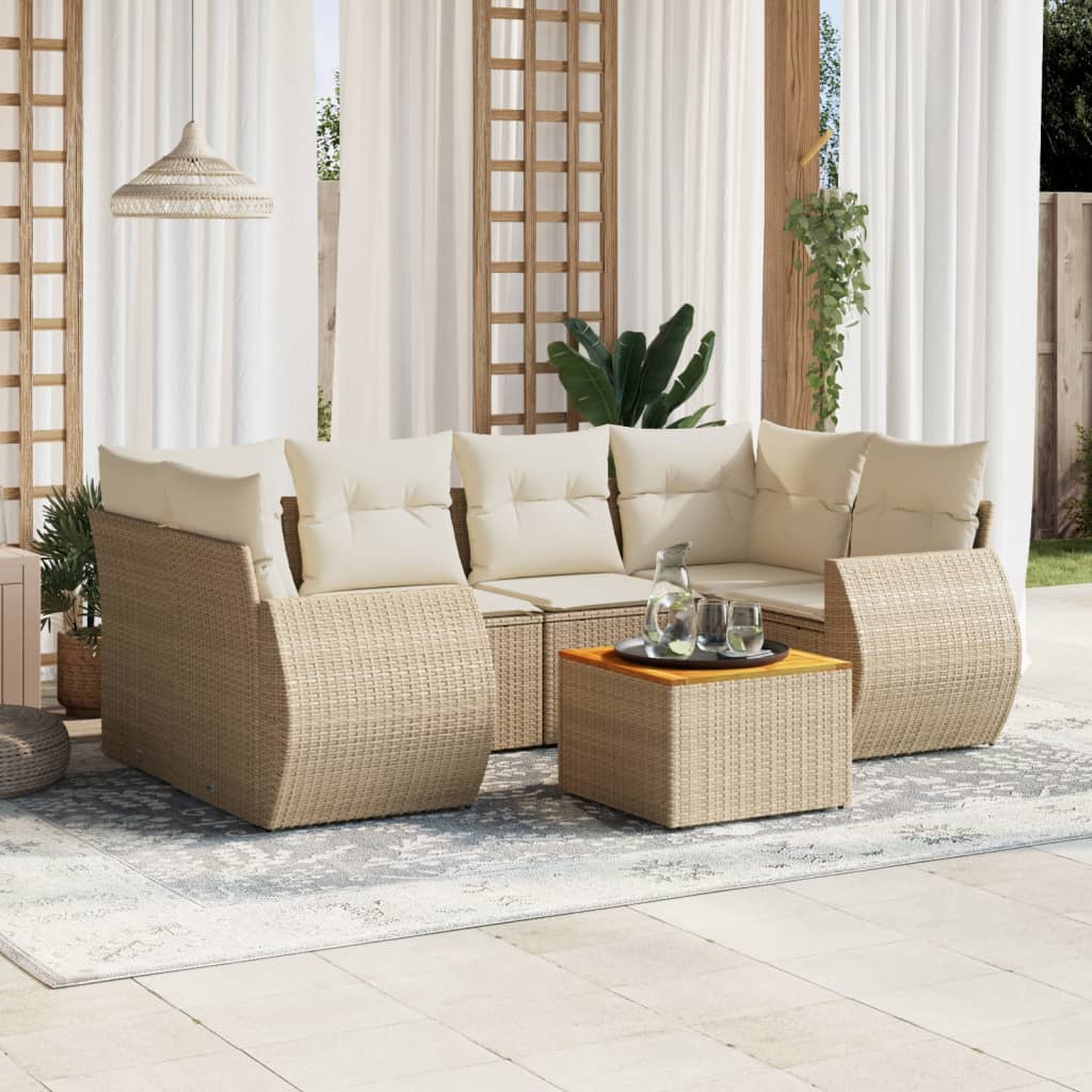 7-delige Loungeset met kussens poly rattan beige is nu te koop bij PeponiXL, paradijselijk wonen!