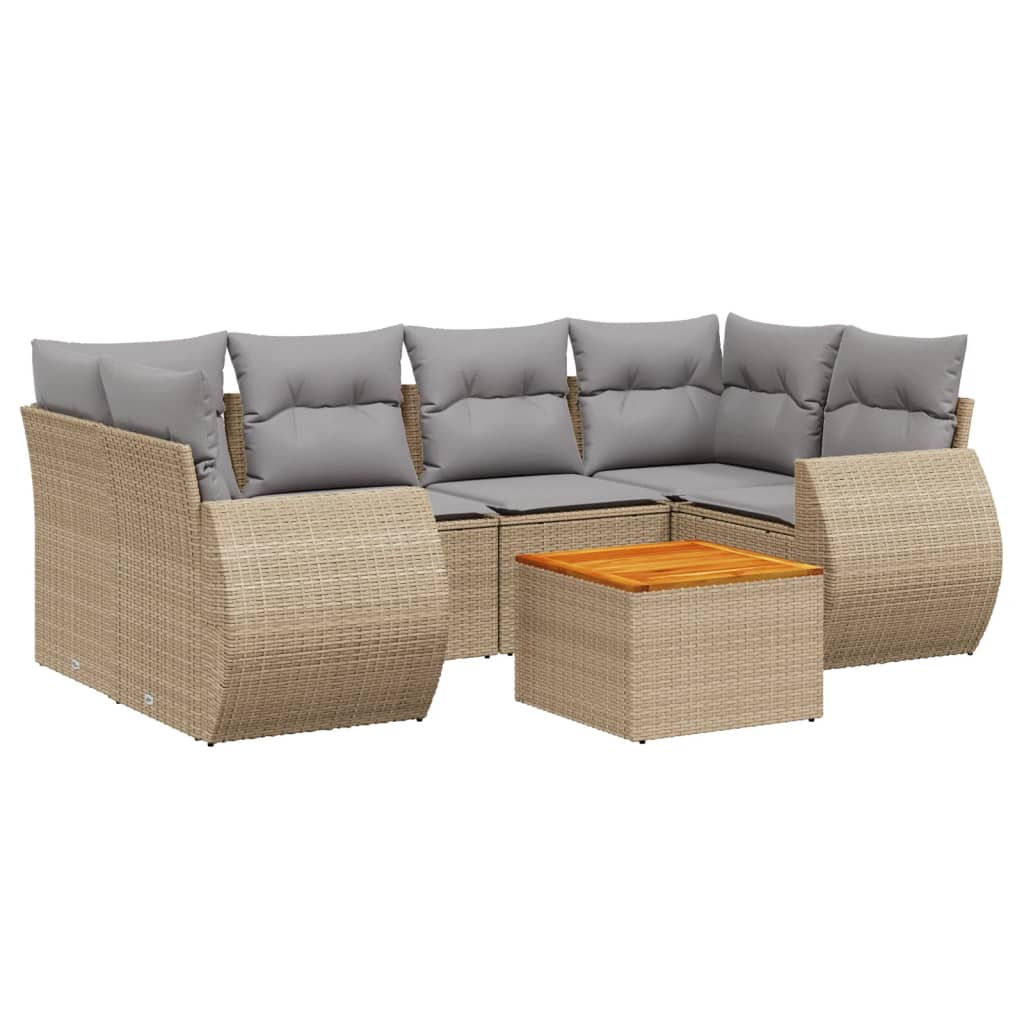 7-delige Loungeset met kussens poly rattan beige is nu te koop bij PeponiXL, paradijselijk wonen!