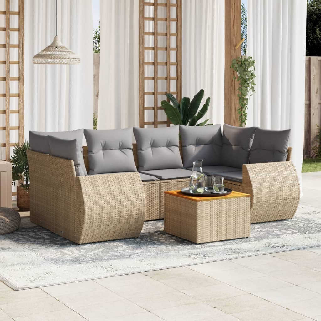 7-delige Loungeset met kussens poly rattan beige is nu te koop bij PeponiXL, paradijselijk wonen!
