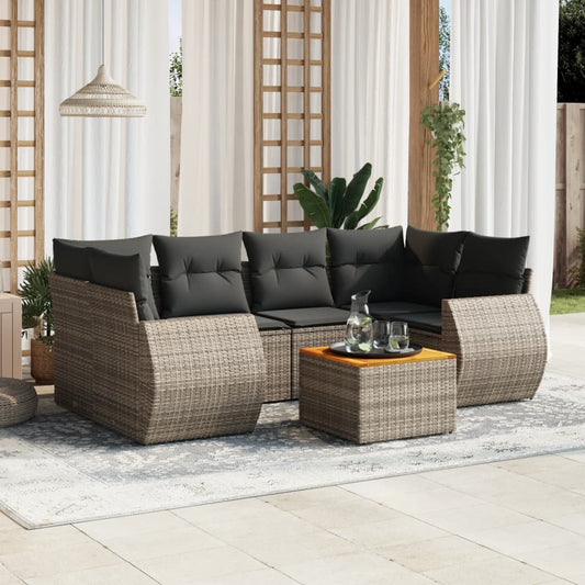 7-delige Loungeset met kussens poly rattan grijs is nu te koop bij PeponiXL, paradijselijk wonen!
