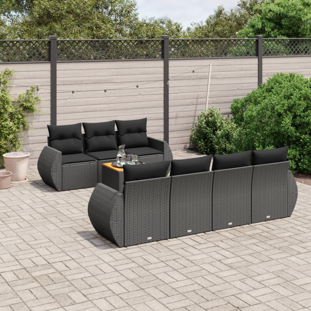 8-delige Loungeset met kussens poly rattan zwart is nu te koop bij PeponiXL, paradijselijk wonen!