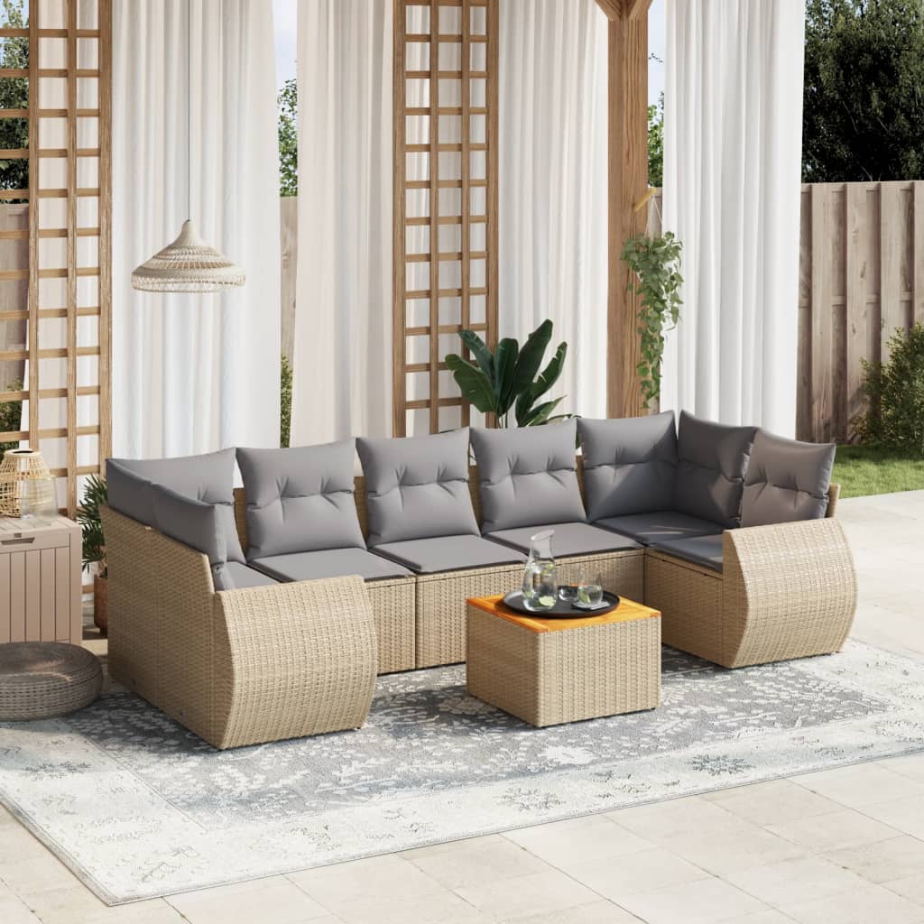 8-delige Loungeset met kussens poly rattan beige is nu te koop bij PeponiXL, paradijselijk wonen!
