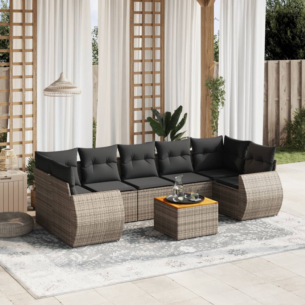 8-delige Loungeset met kussens poly rattan grijs is nu te koop bij PeponiXL, paradijselijk wonen!