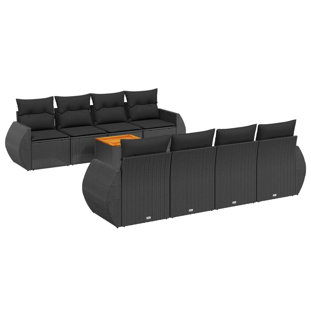 9-delige Loungeset met kussens poly rattan zwart is nu te koop bij PeponiXL, paradijselijk wonen!