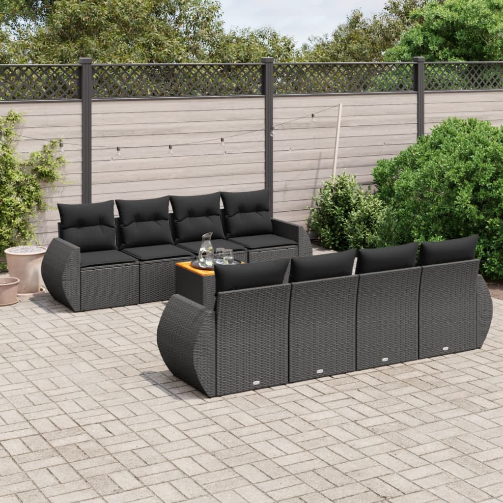 9-delige Loungeset met kussens poly rattan zwart is nu te koop bij PeponiXL, paradijselijk wonen!