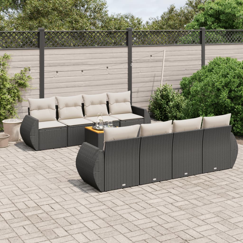 9-delige Loungeset met kussens poly rattan zwart is nu te koop bij PeponiXL, paradijselijk wonen!
