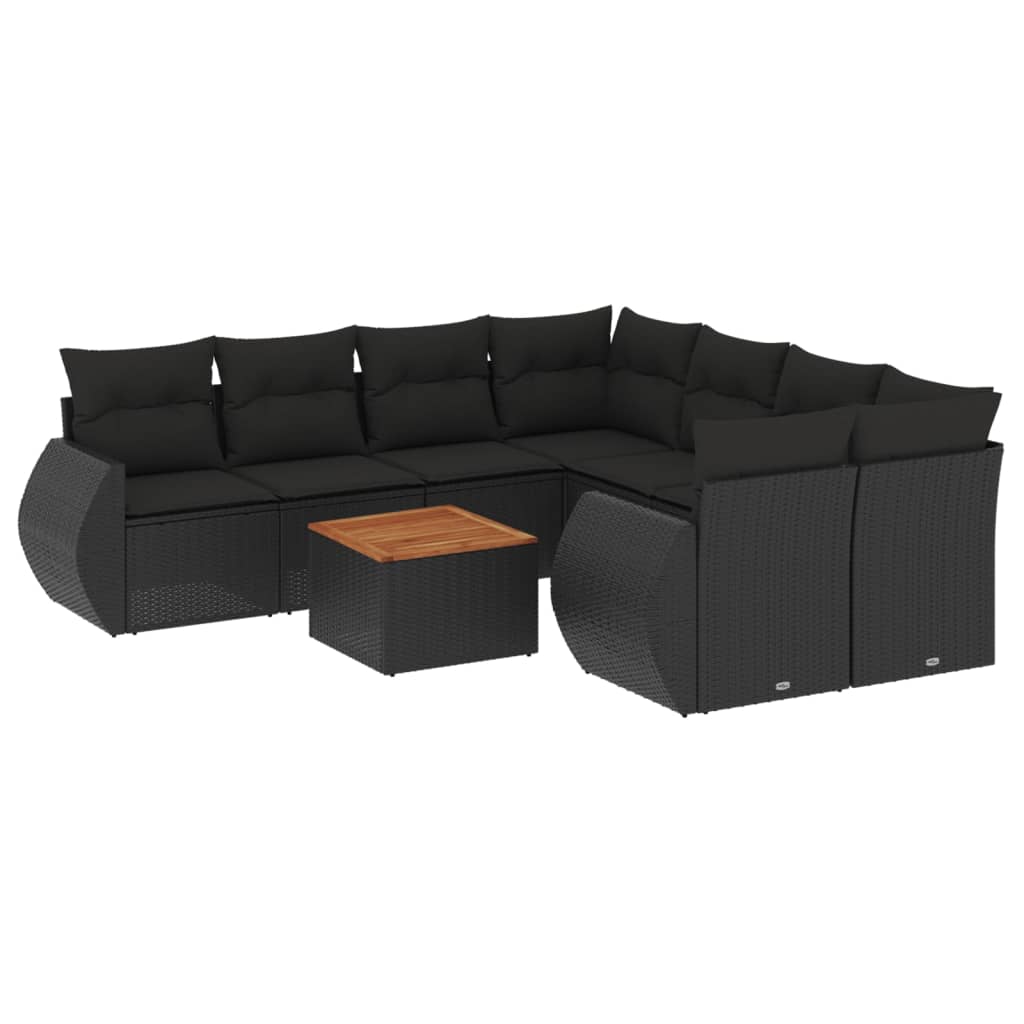 9-delige Loungeset met kussens poly rattan zwart is nu te koop bij PeponiXL, paradijselijk wonen!
