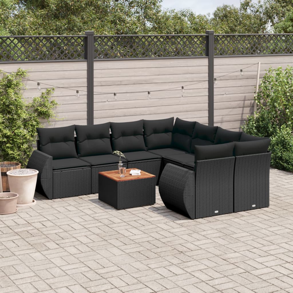 9-delige Loungeset met kussens poly rattan zwart is nu te koop bij PeponiXL, paradijselijk wonen!