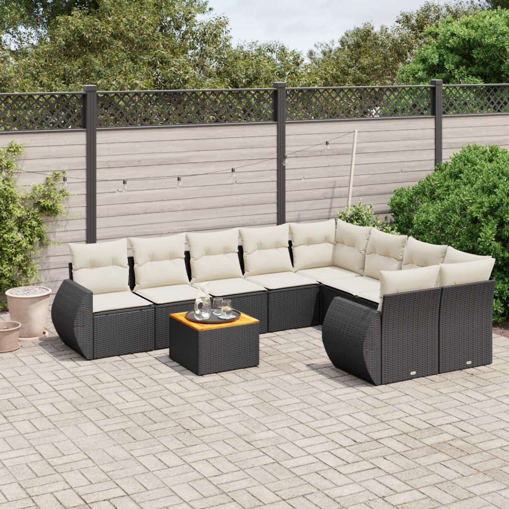 9-delige Loungeset met kussens poly rattan zwart is nu te koop bij PeponiXL, paradijselijk wonen!