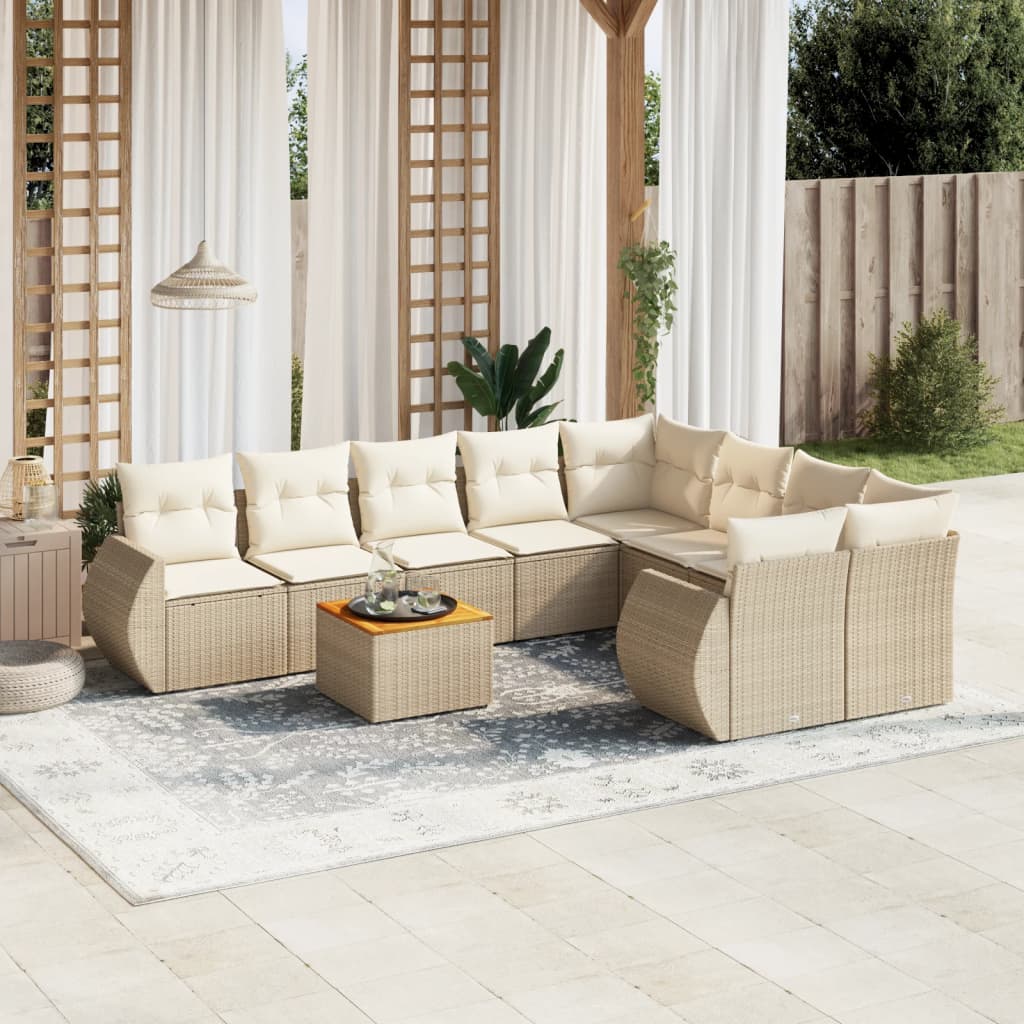 9-delige Loungeset met kussens poly rattan beige is nu te koop bij PeponiXL, paradijselijk wonen!