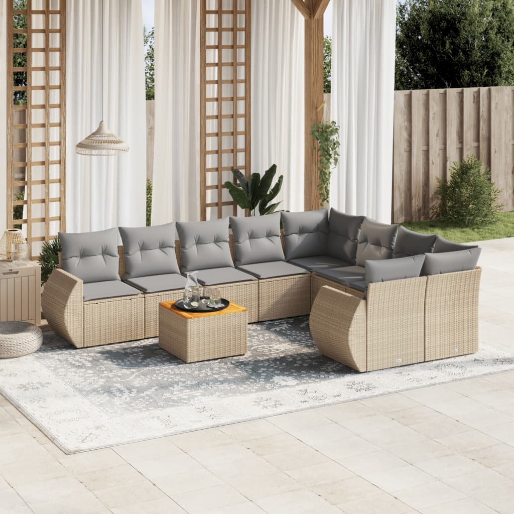 9-delige Loungeset met kussens poly rattan beige is nu te koop bij PeponiXL, paradijselijk wonen!