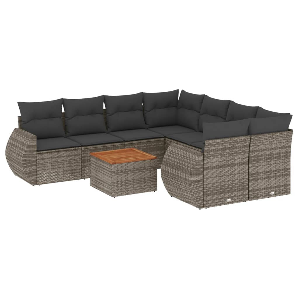 9-delige Loungeset met kussens poly rattan grijs is nu te koop bij PeponiXL, paradijselijk wonen!