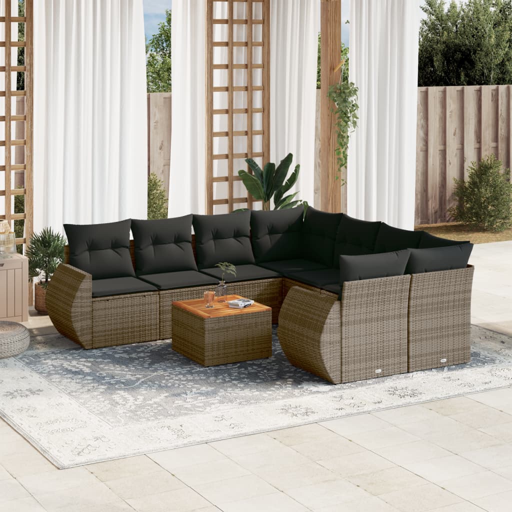 9-delige Loungeset met kussens poly rattan grijs is nu te koop bij PeponiXL, paradijselijk wonen!