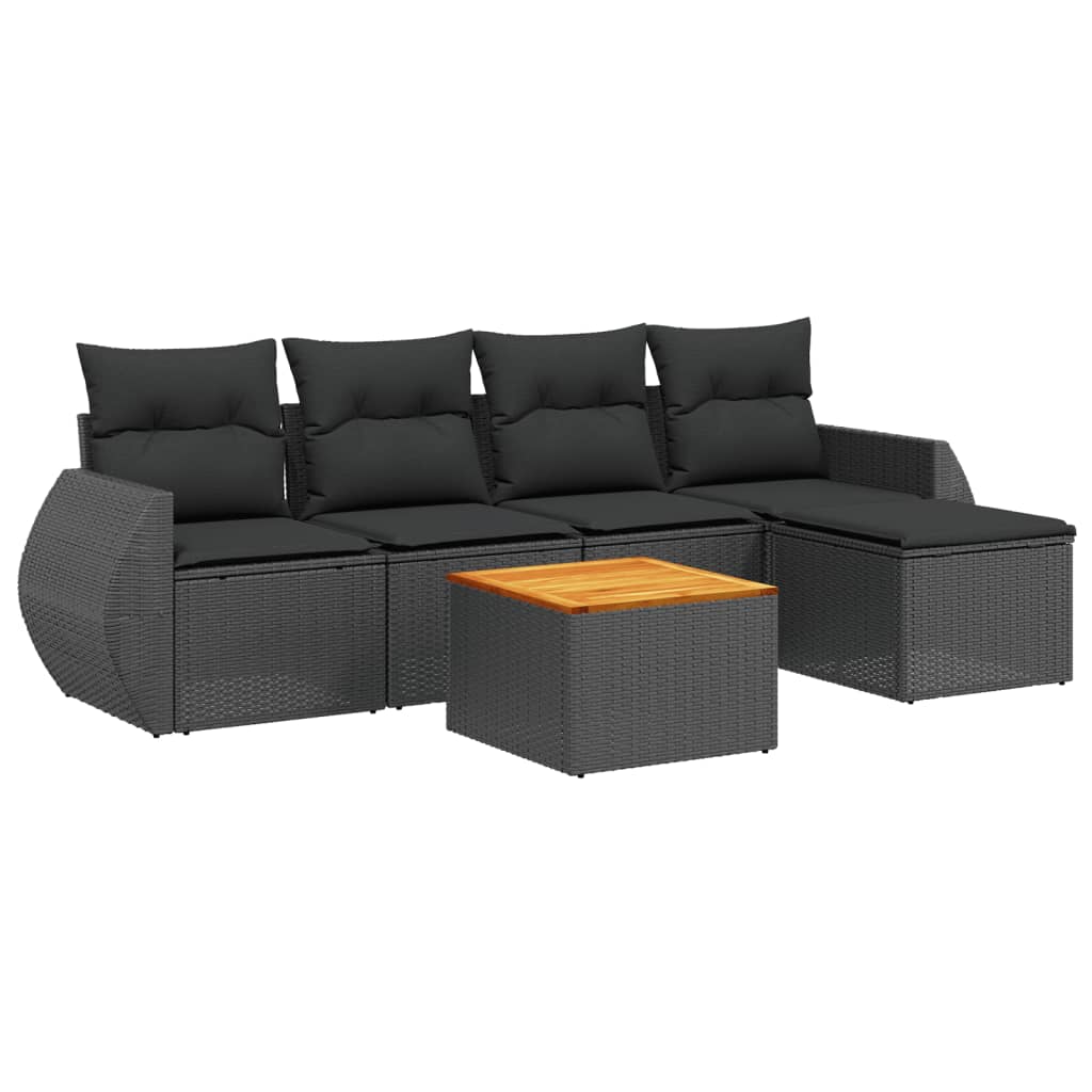 6-delige Loungeset met kussens poly rattan zwart is nu te koop bij PeponiXL, paradijselijk wonen!