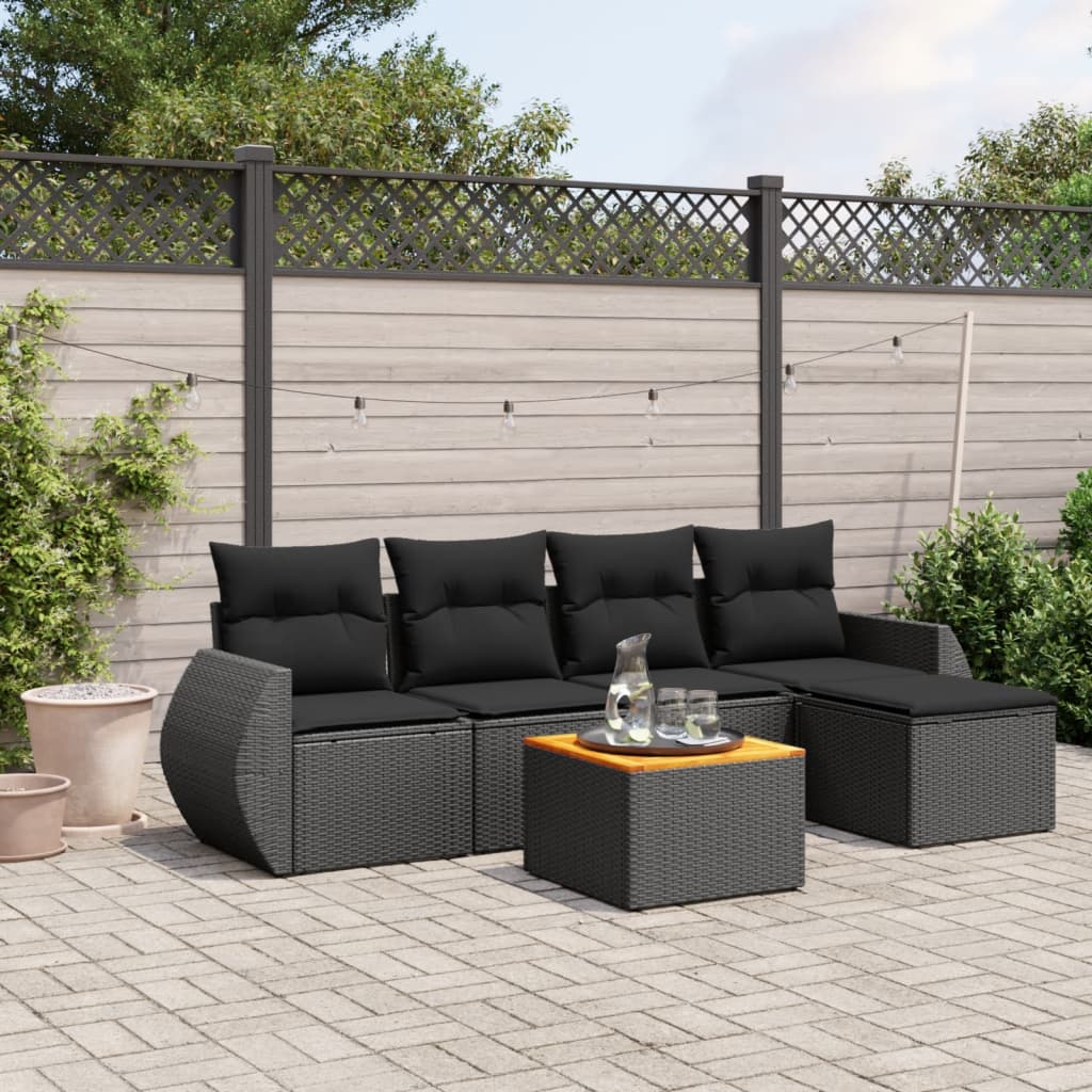 6-delige Loungeset met kussens poly rattan zwart is nu te koop bij PeponiXL, paradijselijk wonen!