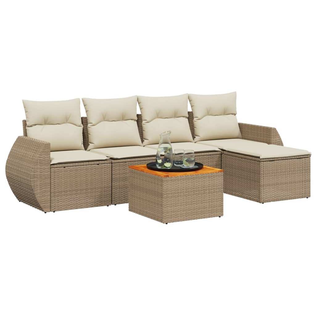6-delige Loungeset met kussens poly rattan beige is nu te koop bij PeponiXL, paradijselijk wonen!