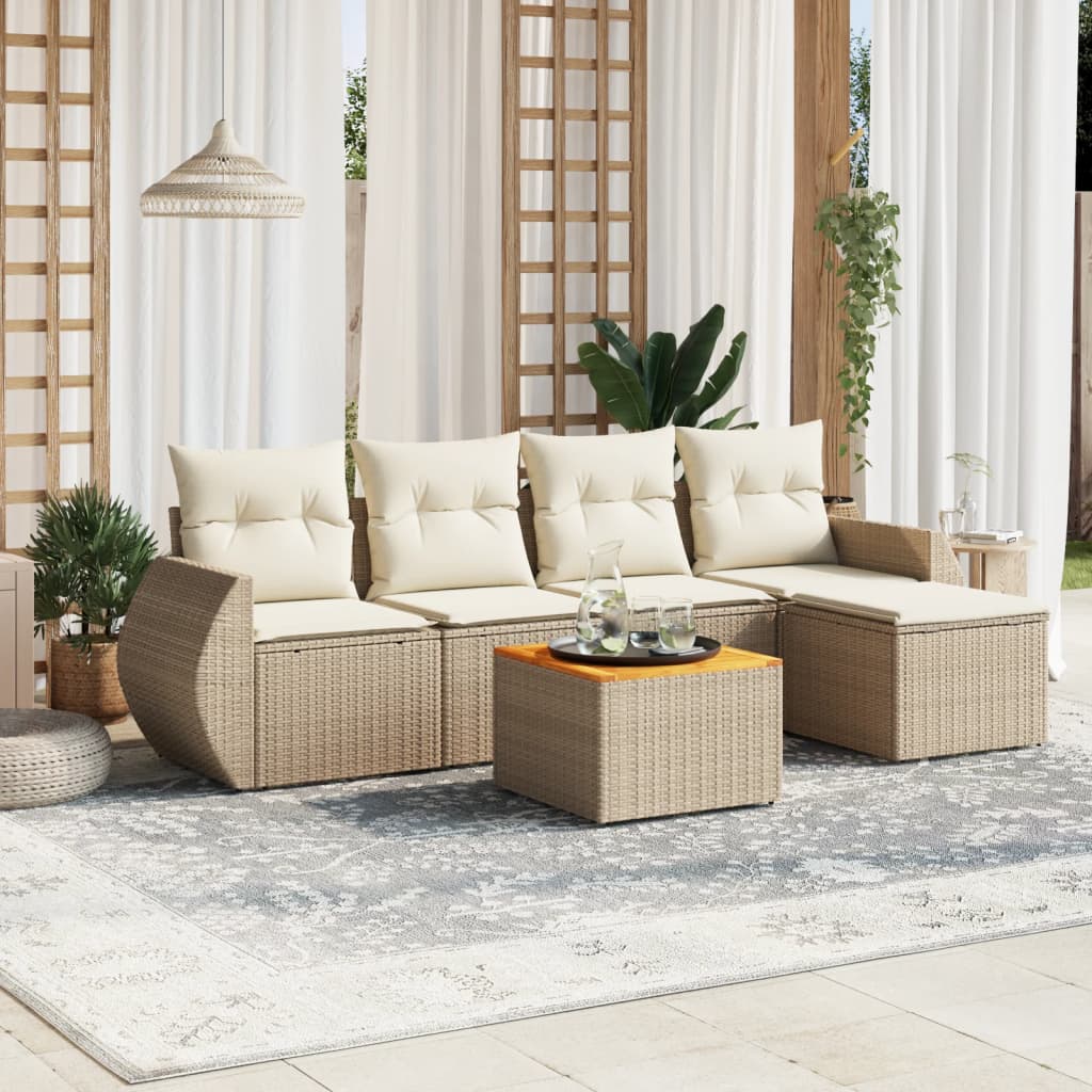6-delige Loungeset met kussens poly rattan beige is nu te koop bij PeponiXL, paradijselijk wonen!