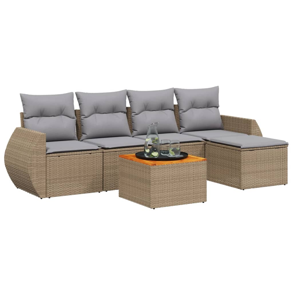 6-delige Loungeset met kussens poly rattan beige is nu te koop bij PeponiXL, paradijselijk wonen!