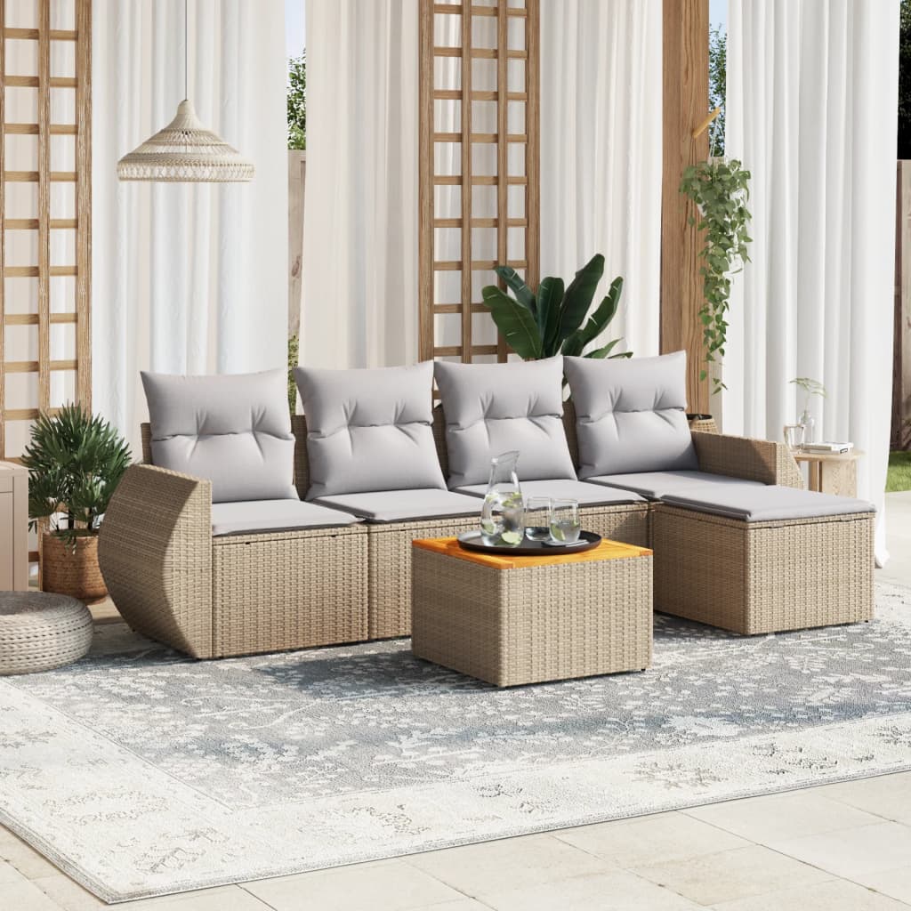 6-delige Loungeset met kussens poly rattan beige is nu te koop bij PeponiXL, paradijselijk wonen!