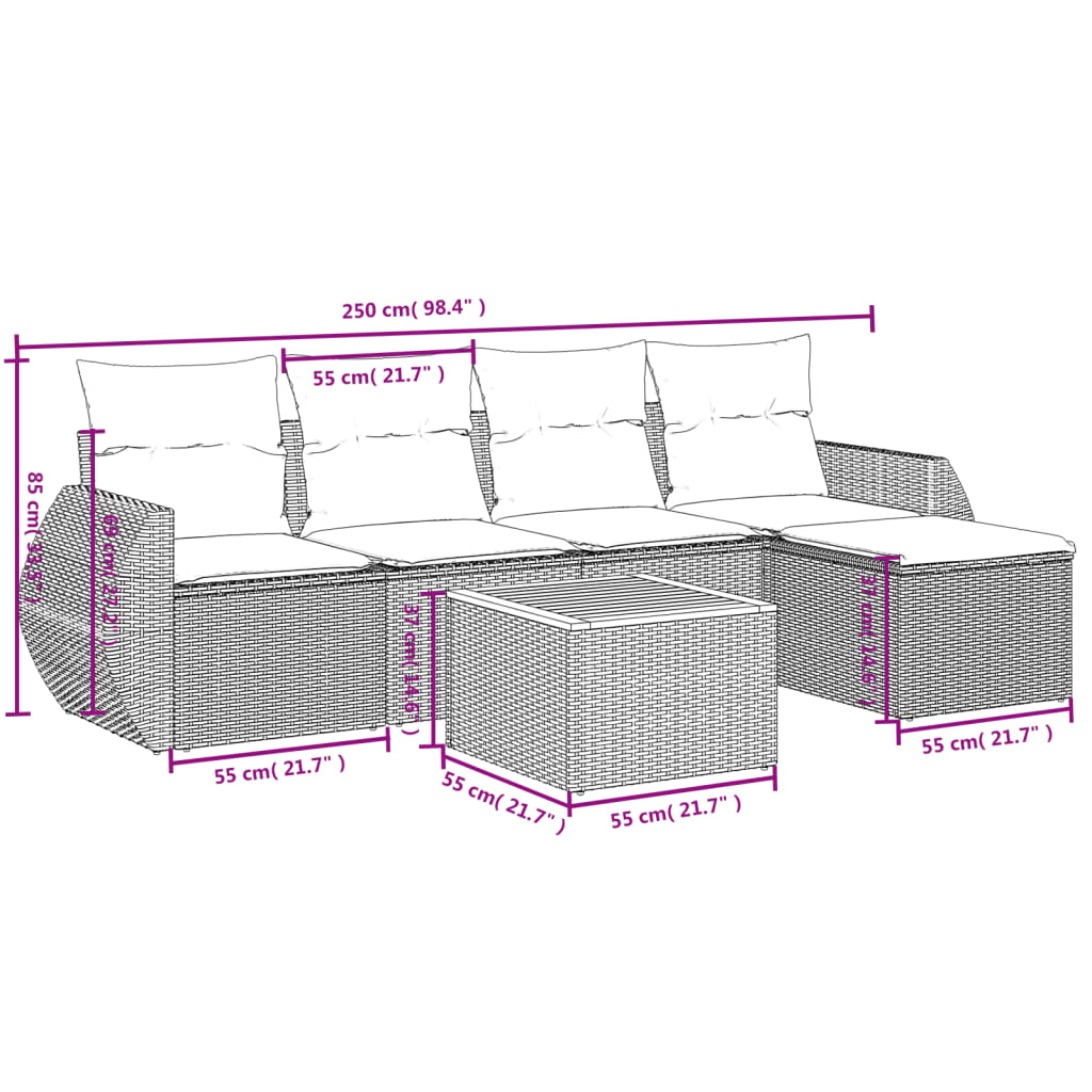 6-delige Loungeset met kussens poly rattan grijs is nu te koop bij PeponiXL, paradijselijk wonen!