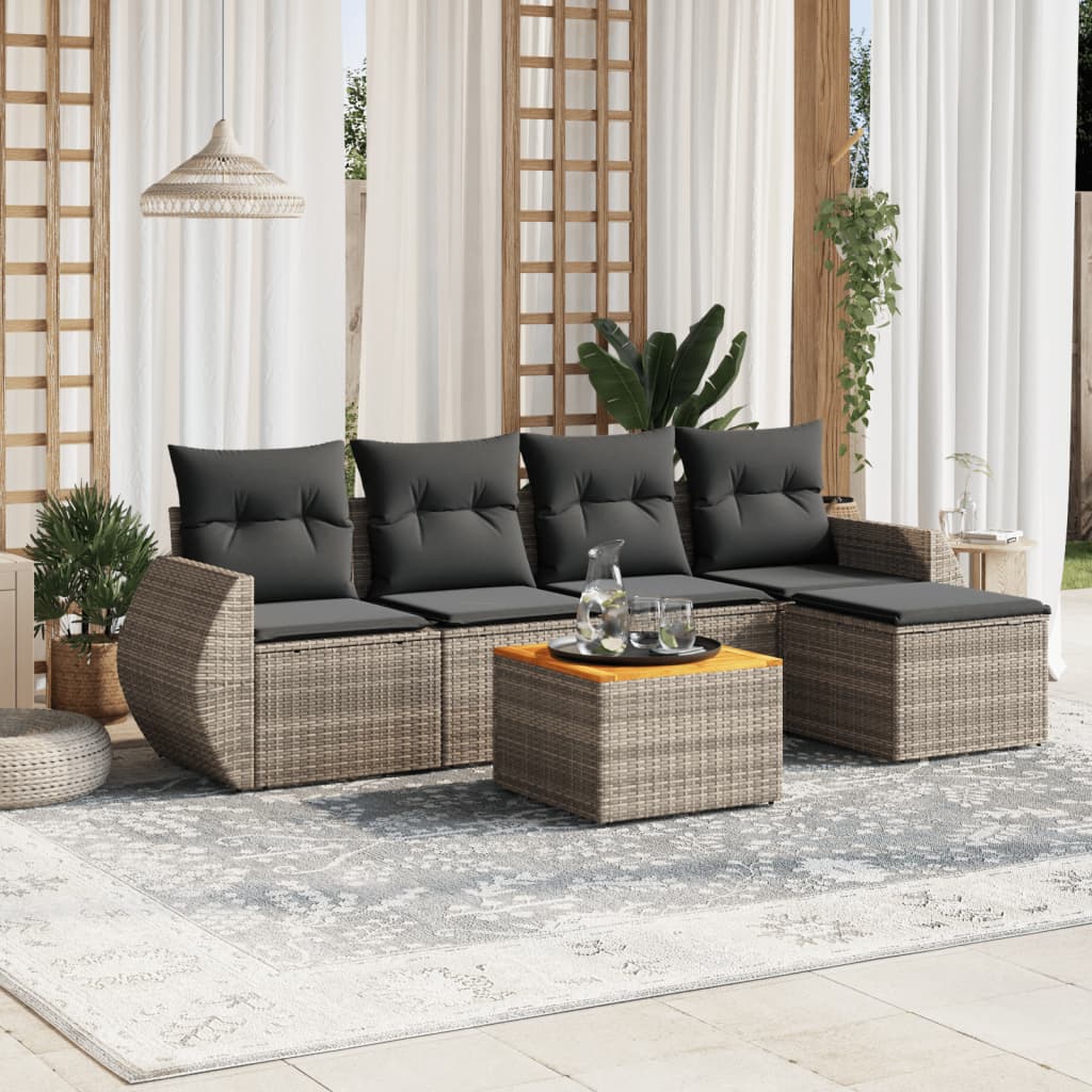 6-delige Loungeset met kussens poly rattan grijs is nu te koop bij PeponiXL, paradijselijk wonen!